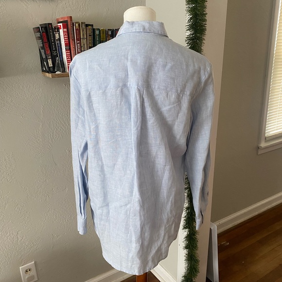 Vtg Y2K Liz Sport Blue 100% Linen Boyfriend Style Oversized Button Down Top Sz S - Picture 4 of 6